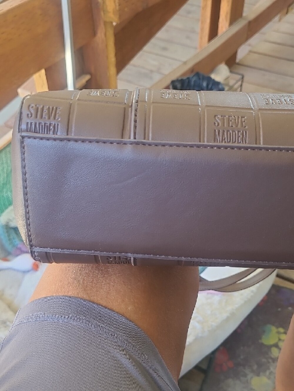 Steve Madden Brown Embossed SM Logo Shoulder Bag - Picture 6 of 13